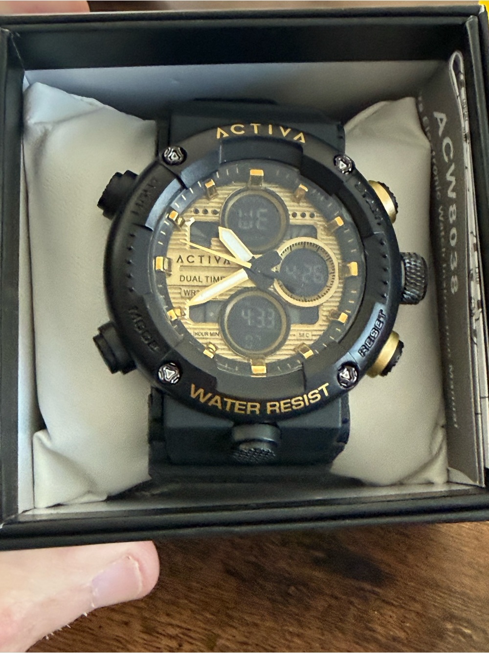 Ativa Black and Gold Dual-Time Sport Watch